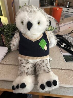 Harry Potter Build-A-Bear White and Gray Owl with Navy Vest and Green Argyle
